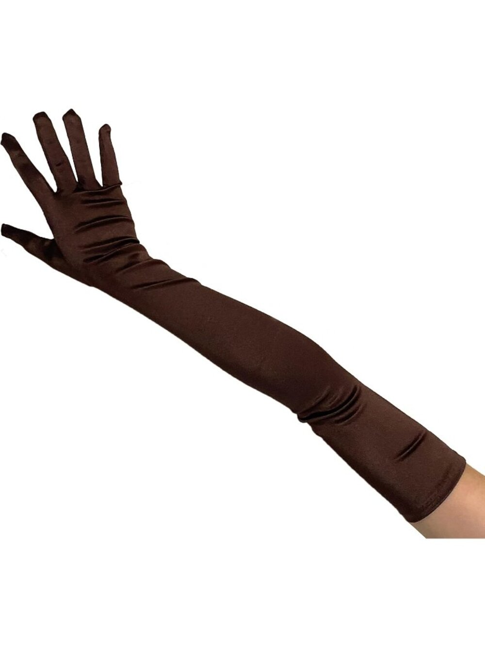 Women's Brown Extra Long Super Stretch Elbow Party Bride Quality Satin Gloves